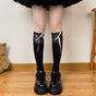 Calf socks, black socks, white ribbon / One Size