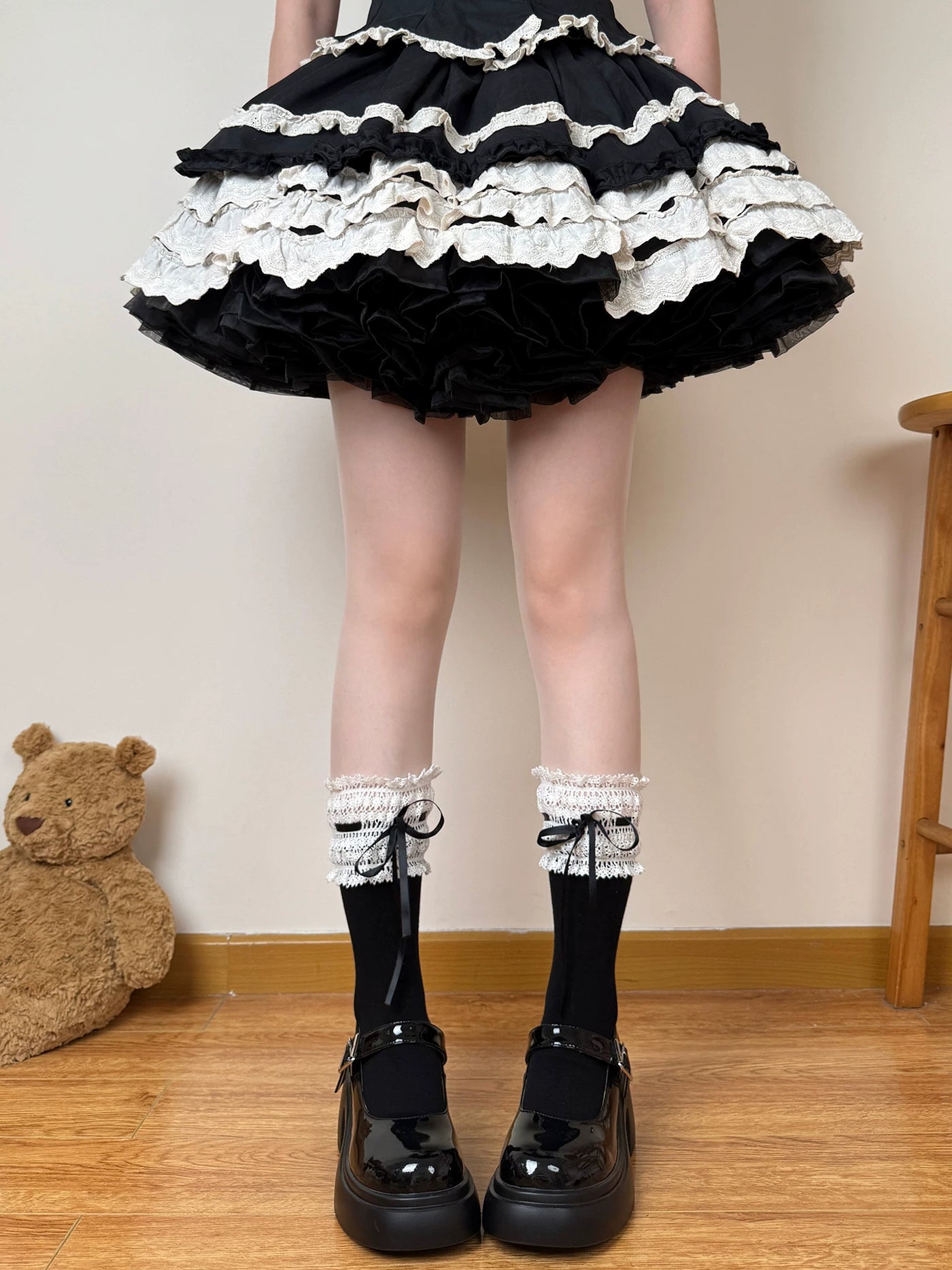 Chubby Bear Tales - Cream Ballet - Lace-Trimmed Socks with Ribbon Ties