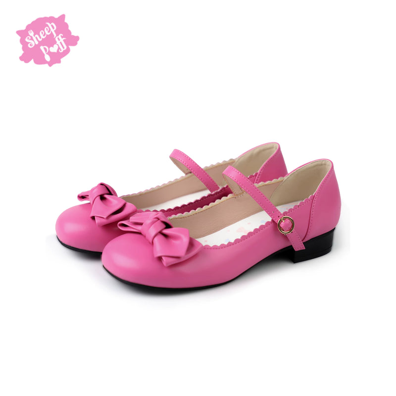 Sheep Puff Lolita shoes featuring rounded bows and a playful sheep puff design in a charming, feminine style.