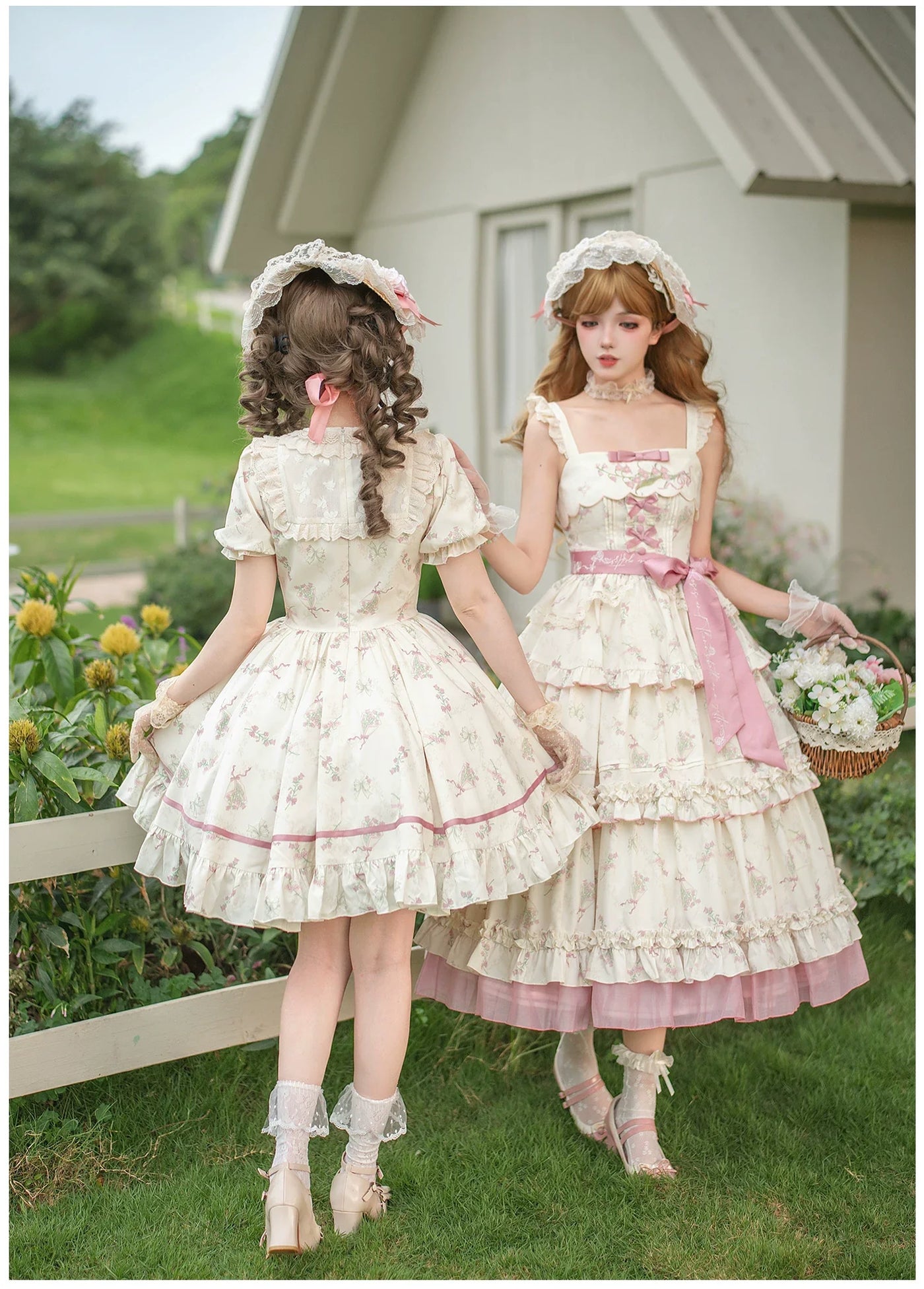 With PUJI - Fragrant Reminiscence - Classic Lolita Embroidered Collar Dress, Bellflower Print