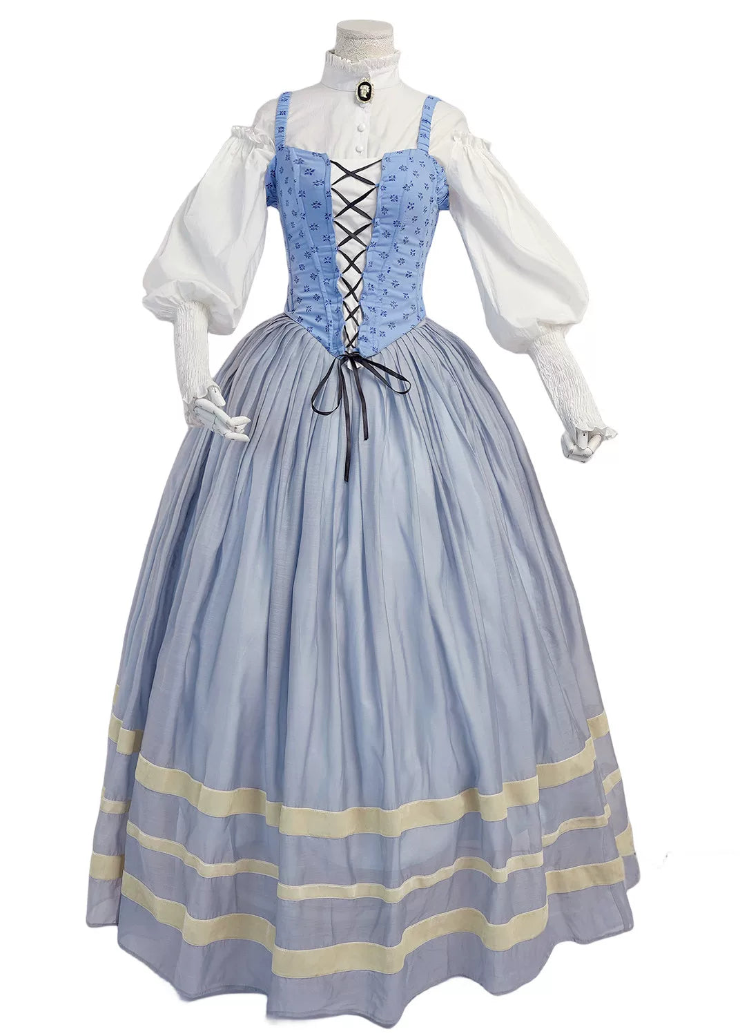LACE GARDEN - Bavarian Girl - Light Blue Three-Piece Set with a Lace-Up Boned Bodice