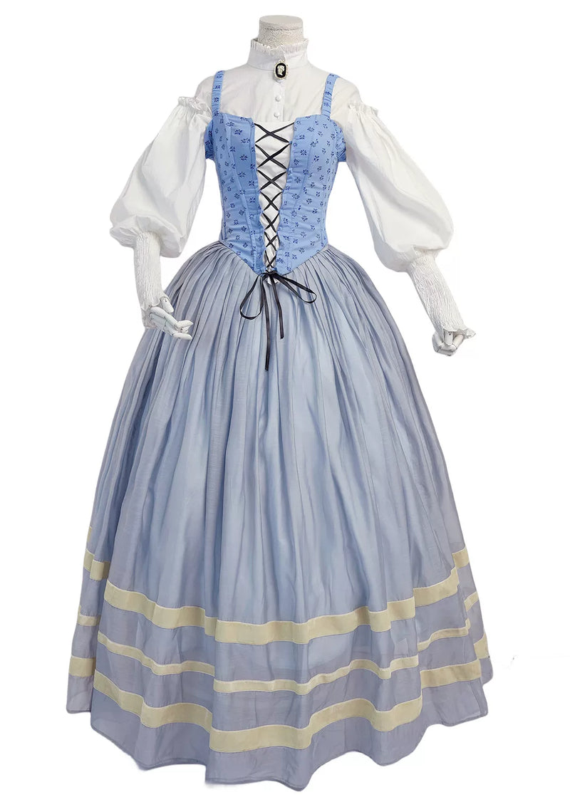 LACE GARDEN - Bavarian Girl - Light Blue Three-Piece Set with a Lace-Up Boned Bodice