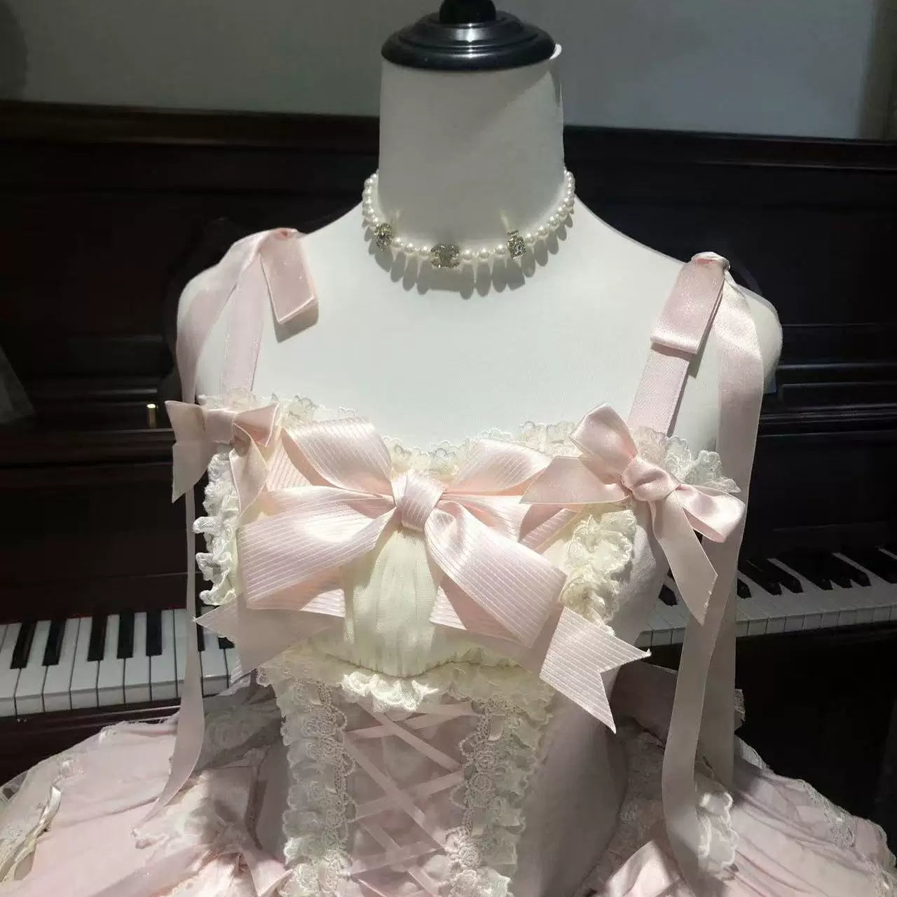 Heart Song - Peach Snow - Sweet Lolita JSK Dress Set - detail view 2