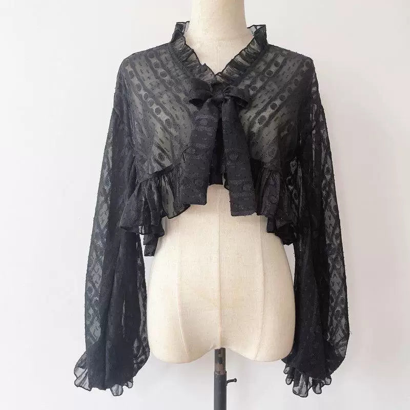 Sweetheart Dream Machine - Sheer Bow - Short Chiffon Cardigan with Ruffled Sleeves