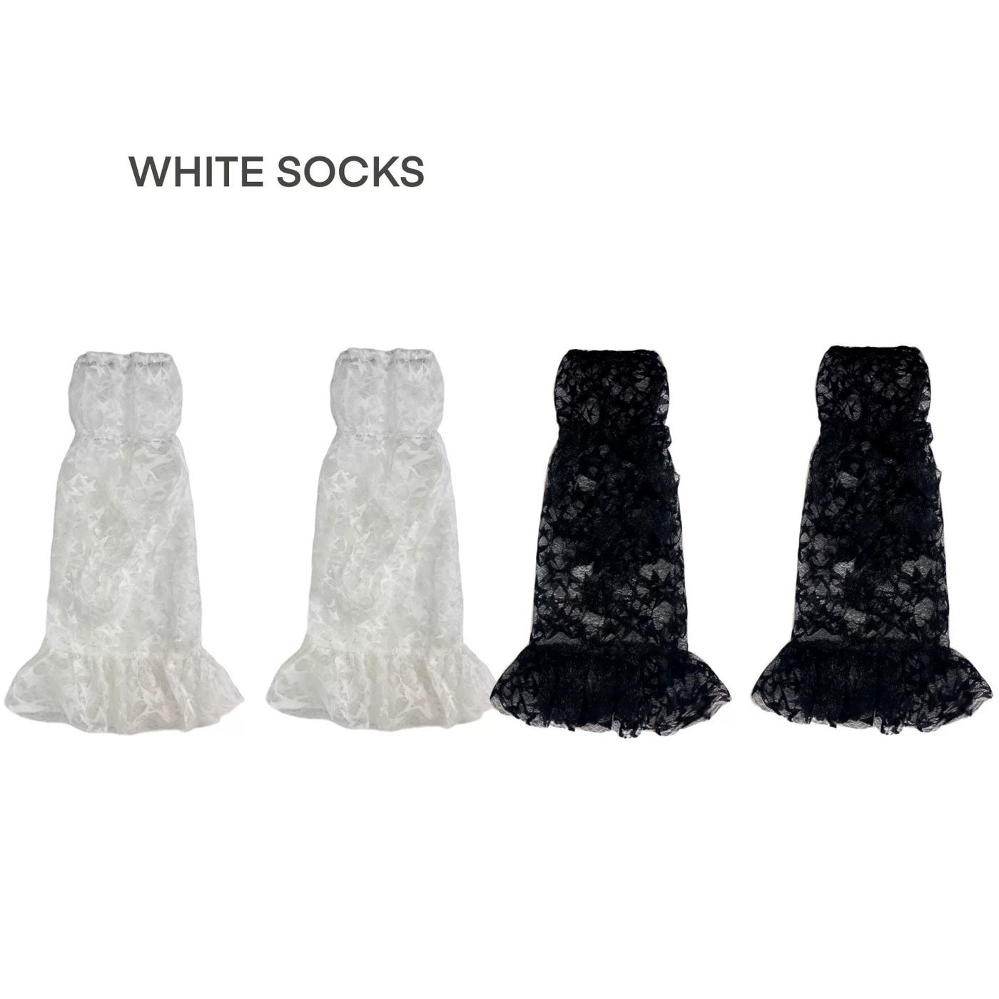 White Socks - Lace-Tie - Slouched Mid-Calf Socks with Ruffled Lace