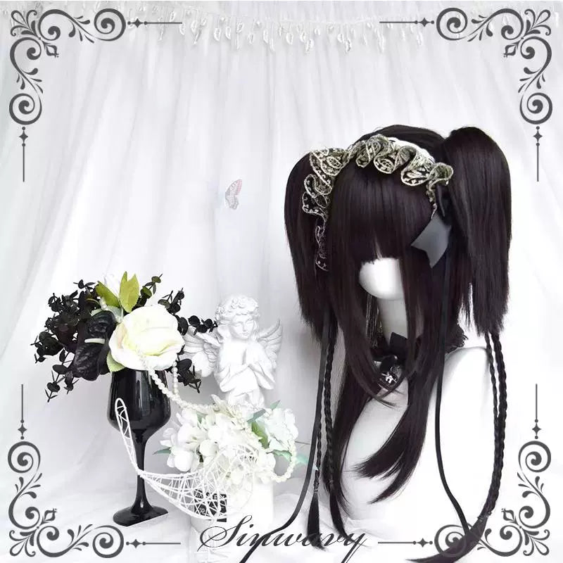 Sinwavy - Gothic Lolita Wig Black Natural - Hair With Ponytails & Braids Wig