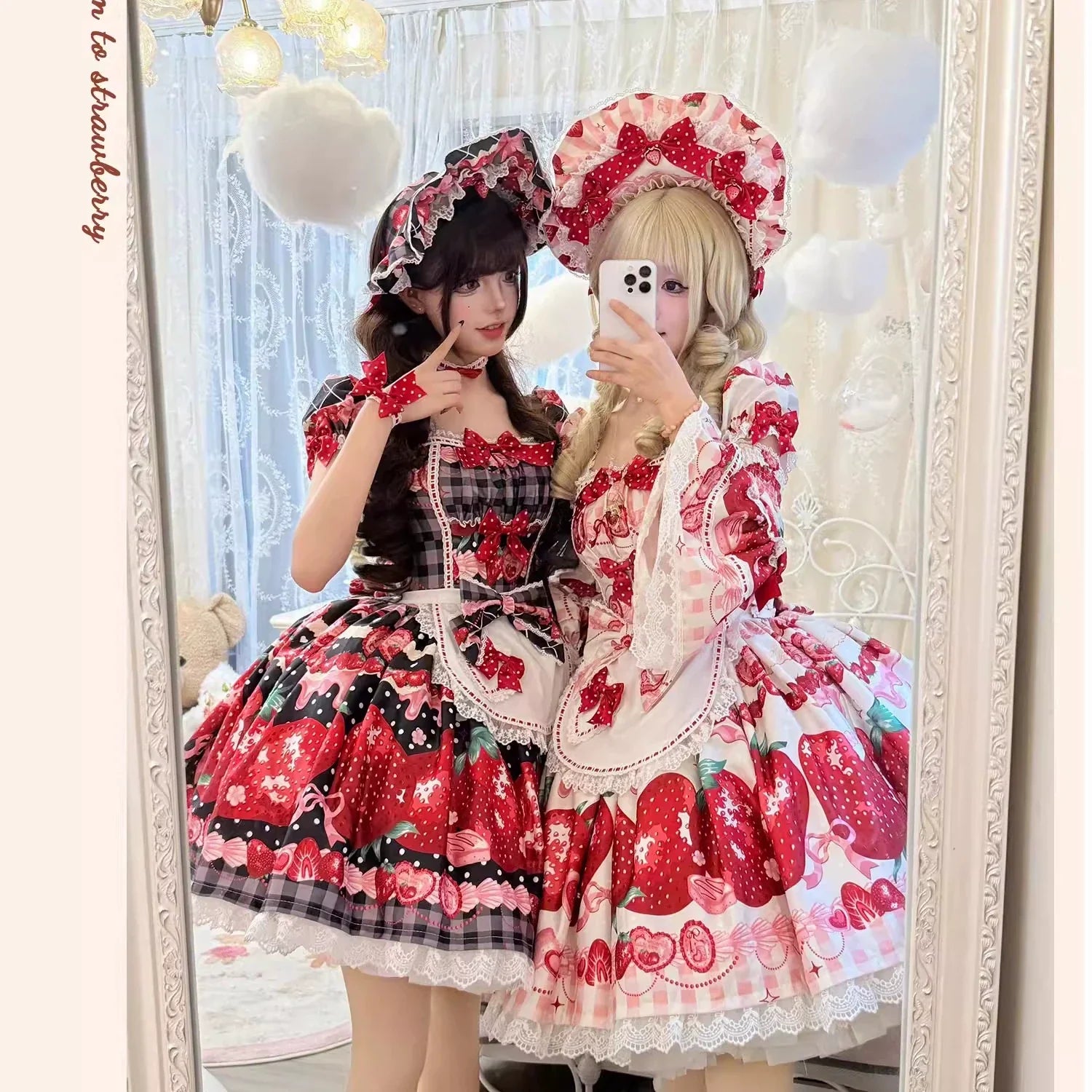 Mengfuzi - Strawberry Pear - Strawberry Handle Picture Sweet Lolita Dress