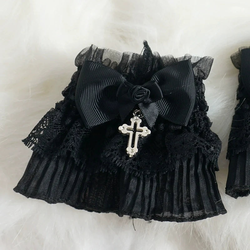 MaoJiang Handmade - Gothic Lolita Cuffs Black Rose Lace - Cross Stretch Handcuff Hand Accessory