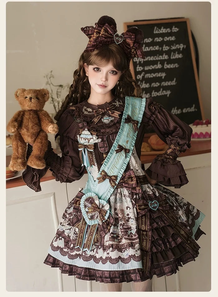 Alice Girl - Bear Chocolate Bar - Kawaii Lolita JSK & Salopette Dress