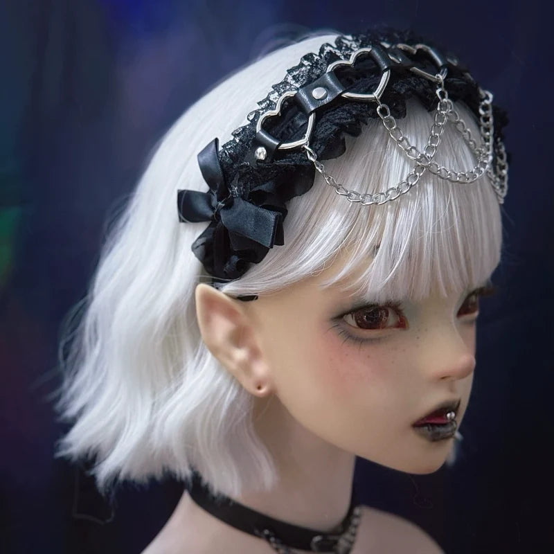 Strange Sugar - Gothic Handmade Lace Headband - Heart & Chain Decoration Headwear