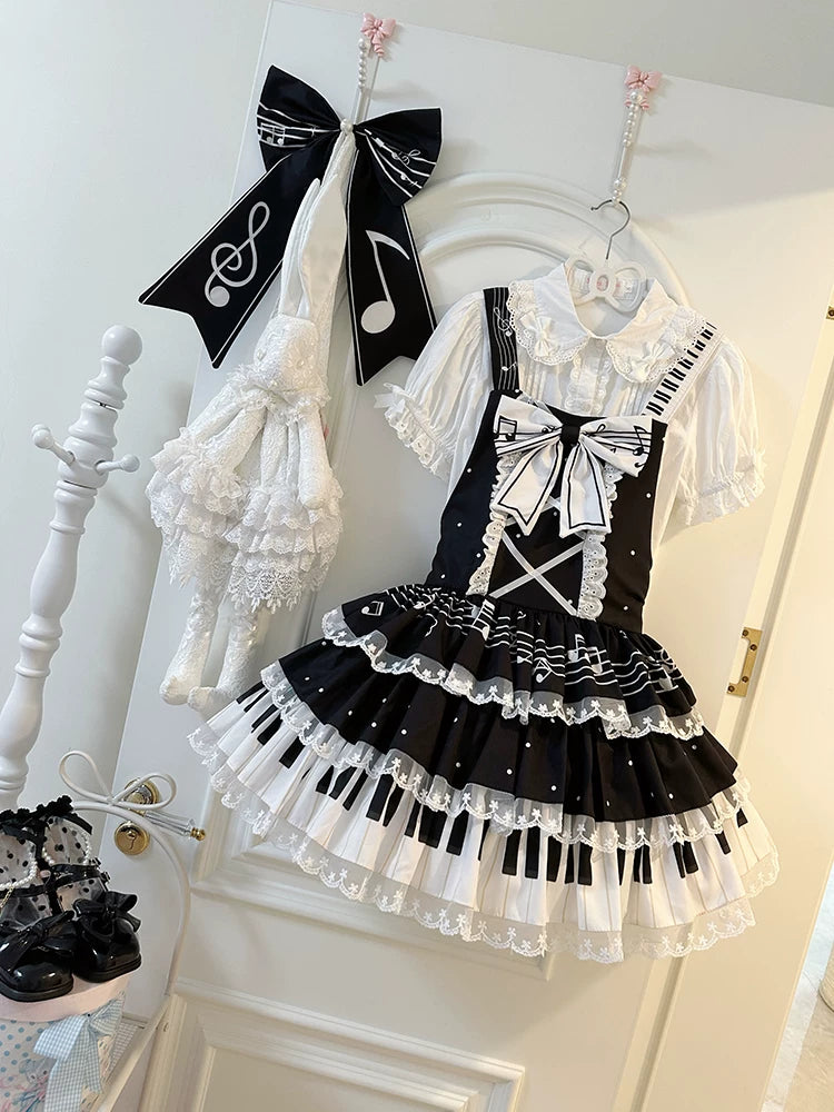 White Candy Tree musical sweet Lolita JSK with train extension and lace-trimmed tiered skirt