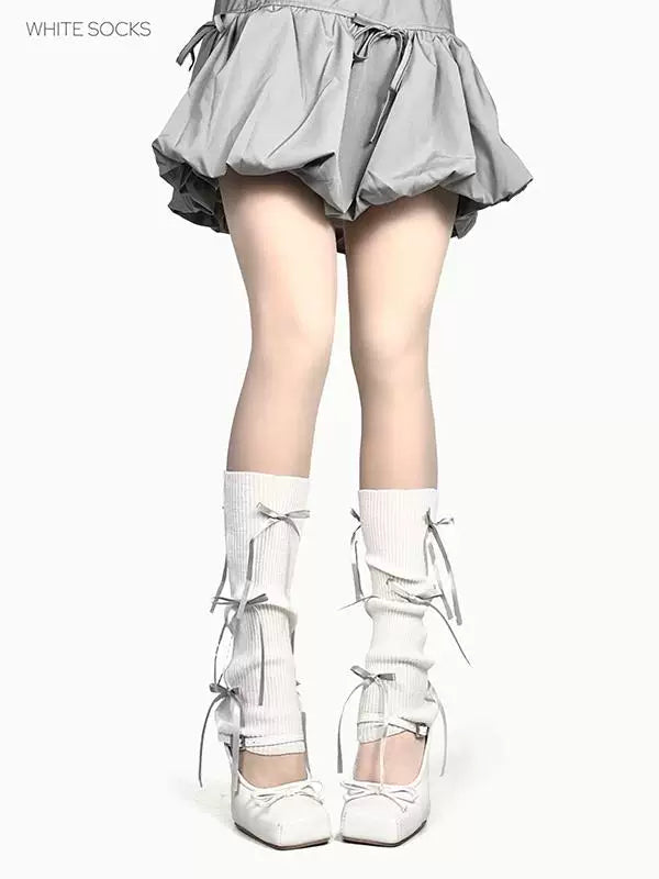 White Socks - Ribbon Ballet - Socks with ribbon bows
