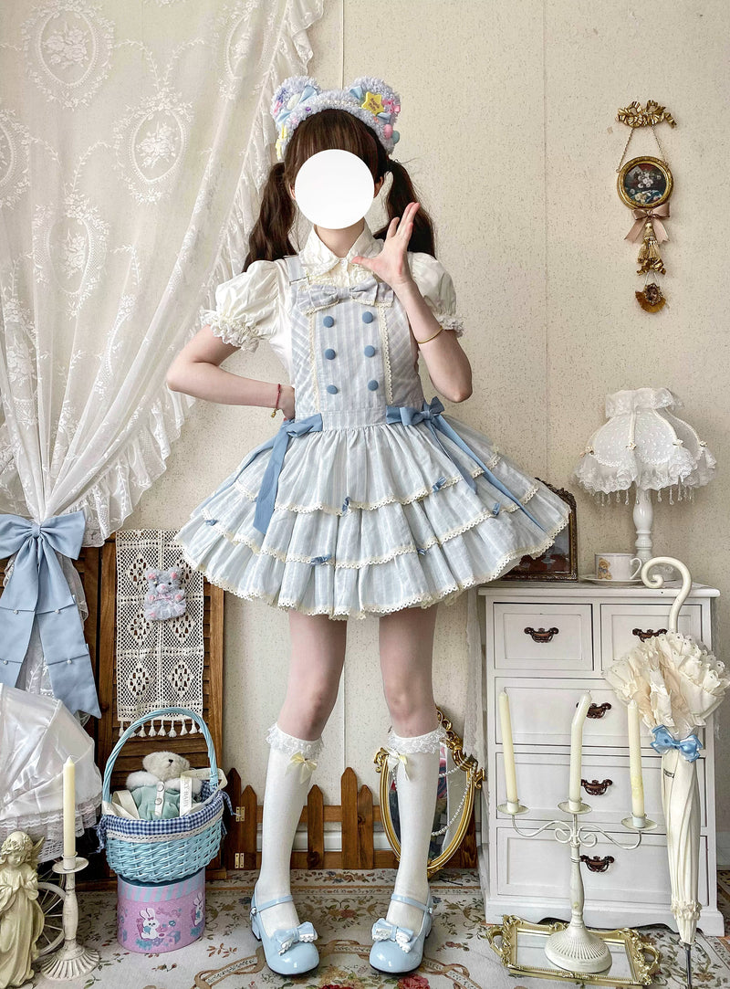 White Tea Story - Mian Mian Bing - Tiered cotton Lolita jumper skirt