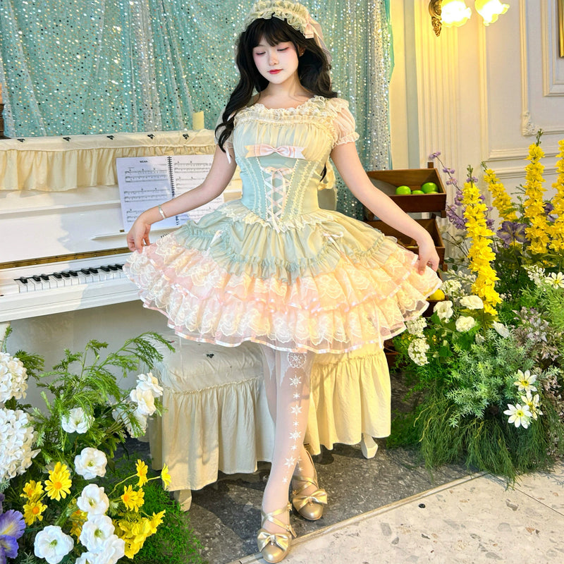 Zhijinyuan Guava Bebe Ribbon JSK — Green JSK full skirt styling