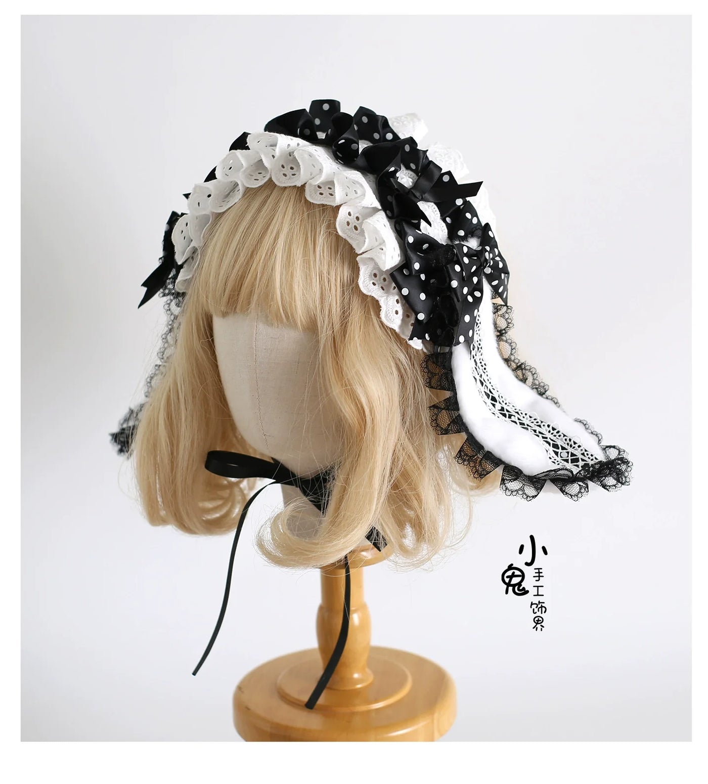 Xiaogui - Polka Dot Lolita Headdress - Detachable Bunny Ear Headwear