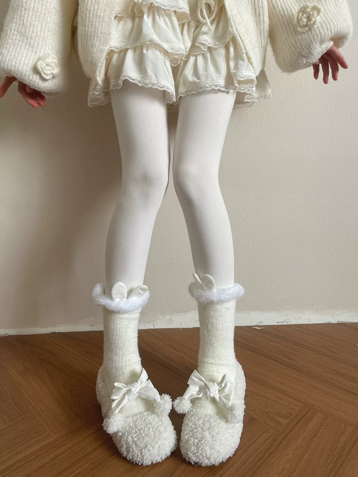 Sock Noble - Rabbit-Ear Warmers - Fuzzy Mid-Calf Scrunch Socks with Bunny-Ear Cuffs
