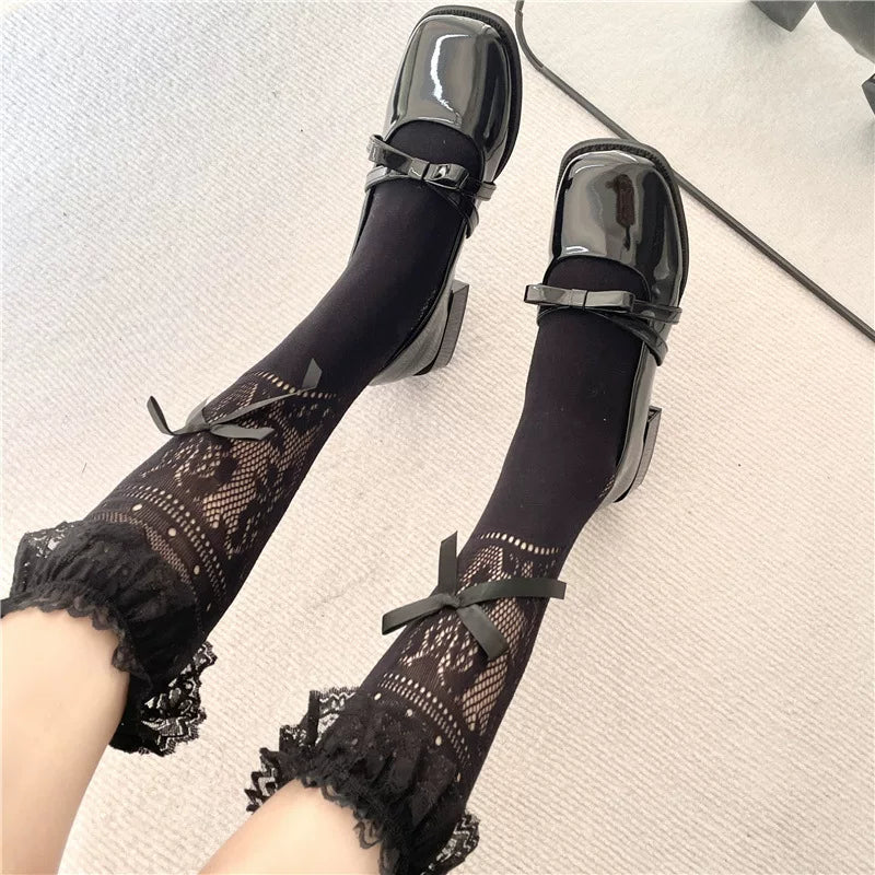Fantasy Doll - Ballet Lace - Openwork Lace Mid-Calf Socks
