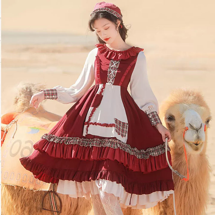 Yueele - Crimson Folk Tale - Plus-Size Lolita Dress and Accessories