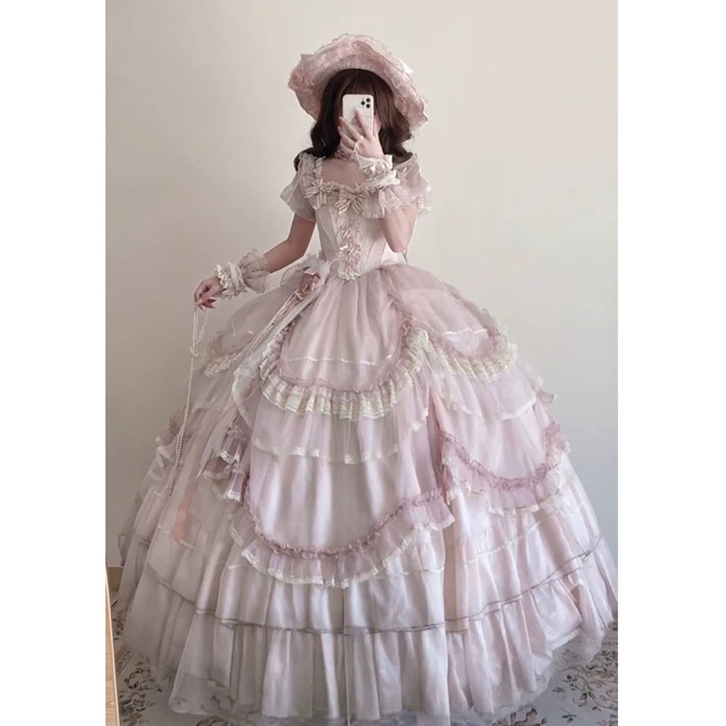 Flora Muse - Sweet Lolita Wedding Gown - Pink tiered ball gown