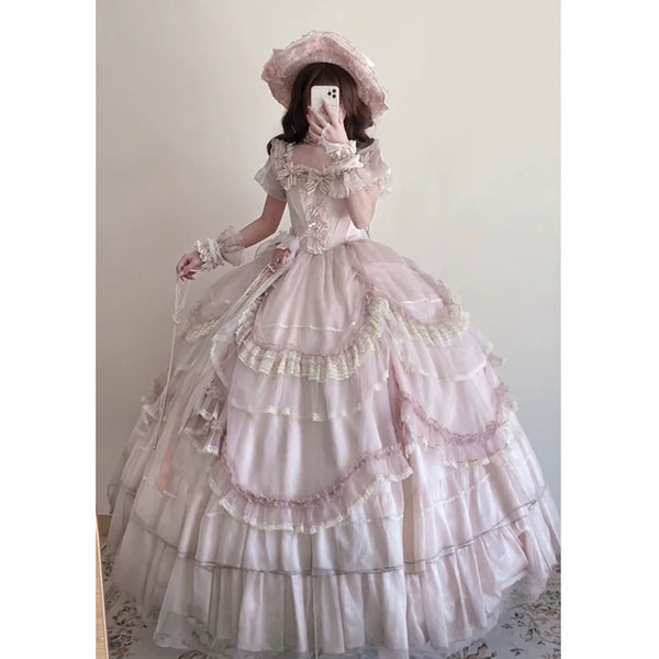 Flora Muse - Sweet Lolita Wedding Gown - Pink tiered ball gown