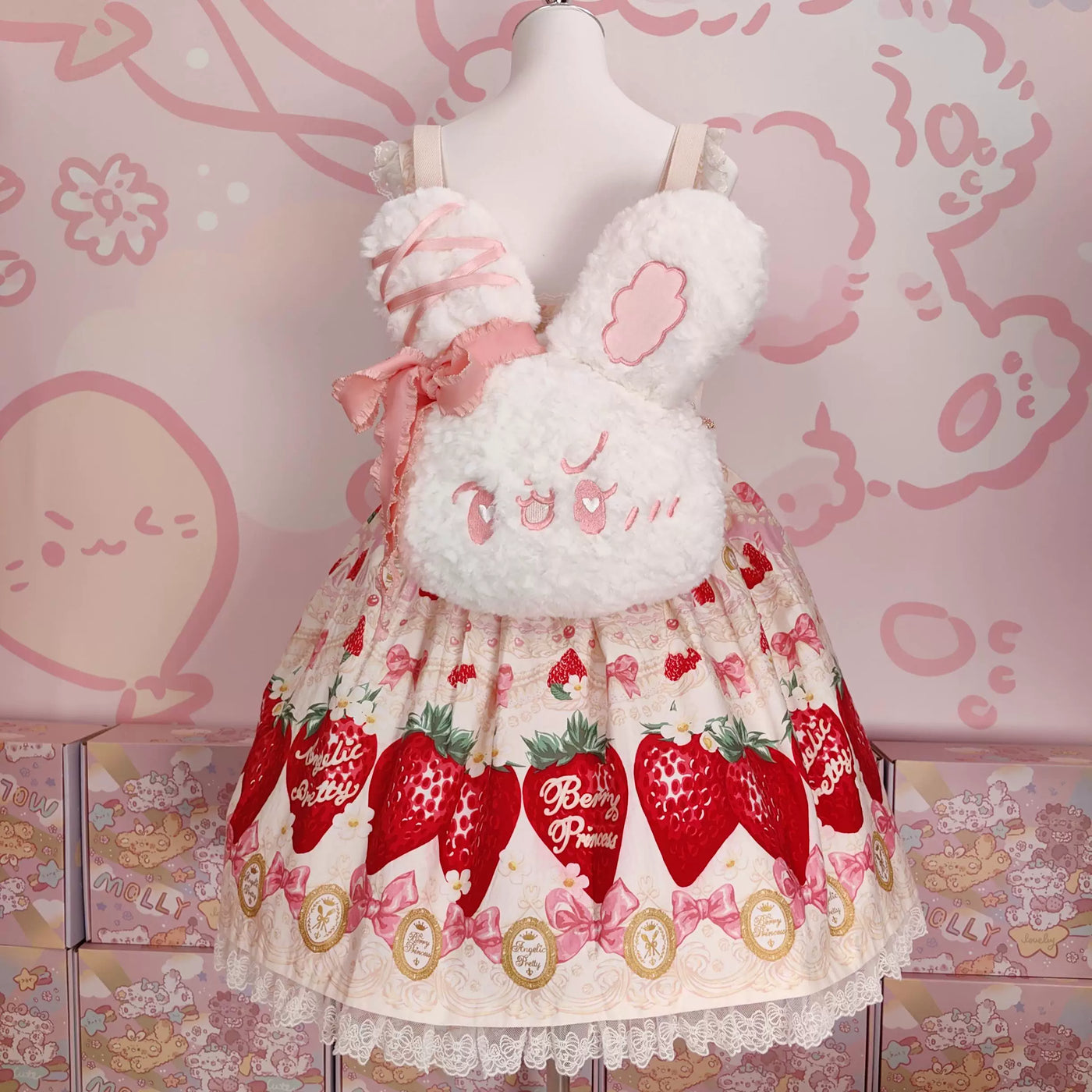Molly Puppy - Molly 2.0 - Plush bunny backpack with a pink ribbon accent
