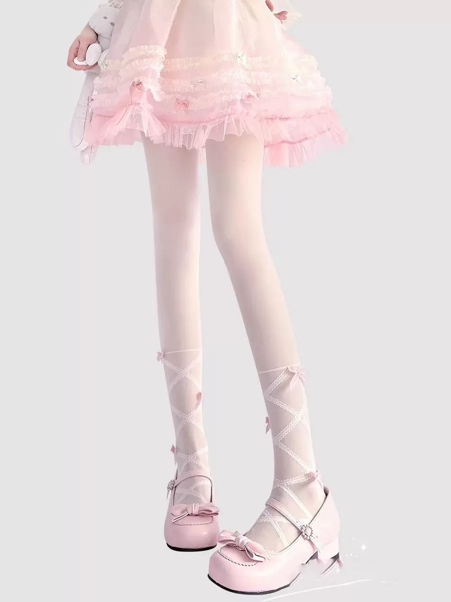 Fantasy Doll - Ballet Bow - Pink or Black Bow-Detail Tights