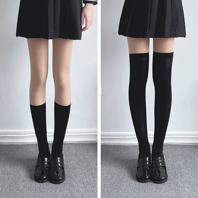 Floral Milk Cat - Black Multi-Length - Thin Heelless Socks in Four Lengths