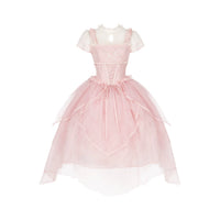 With PUJI - Fragrance - Oriental Lolita OP Dress, Print - Pink OP with peach blossom embroidery petals at the neckline - In Stock / S