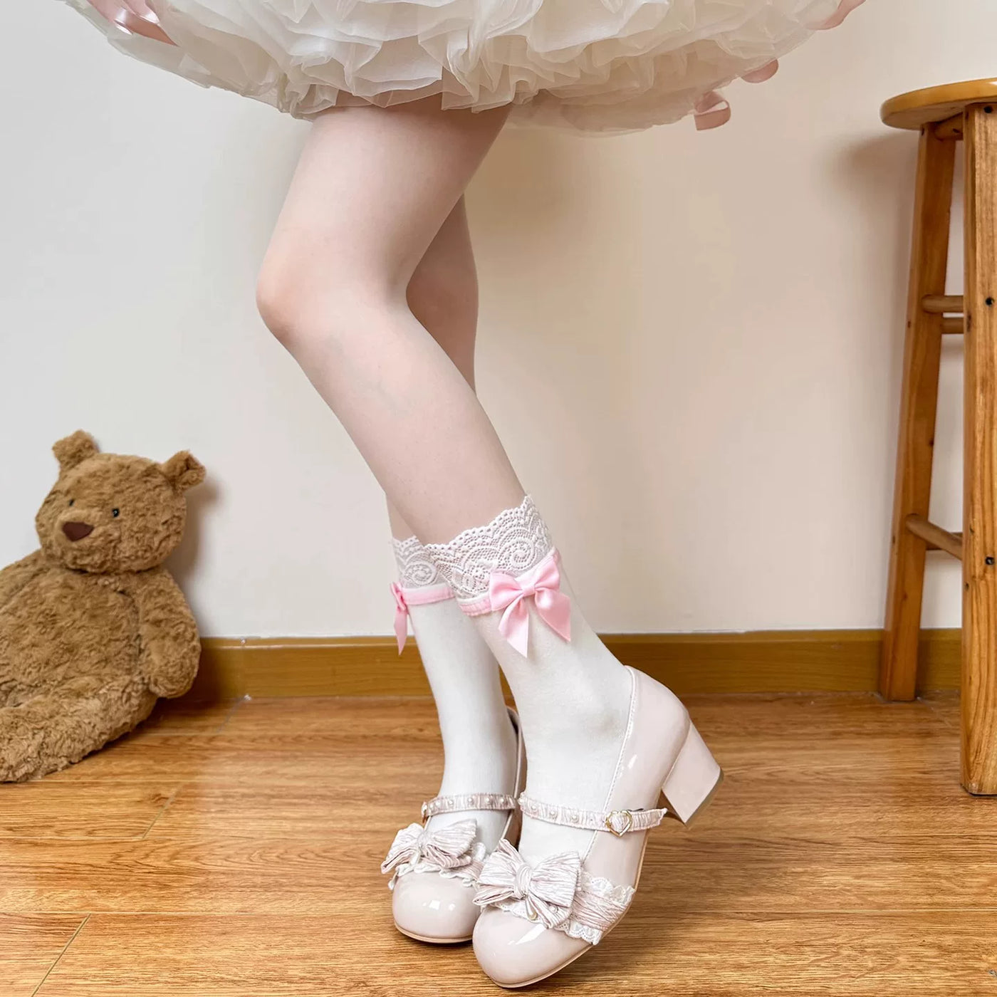 Chubby Bear Tales - Ribbon Charm - White Socks with Side Bows