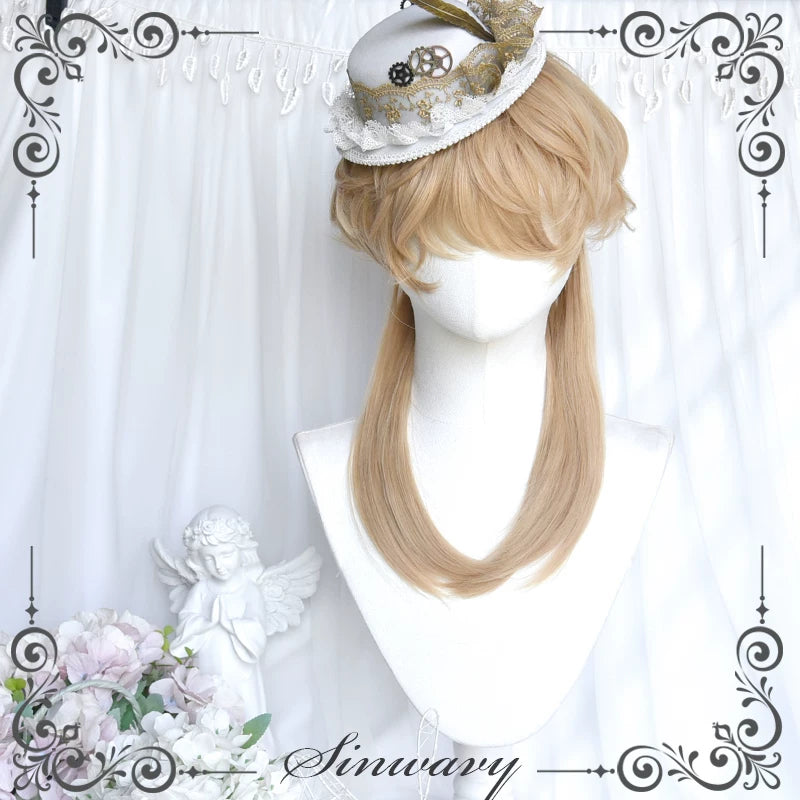 Linen blonde trailing-tail cosplay short wig - view 3
