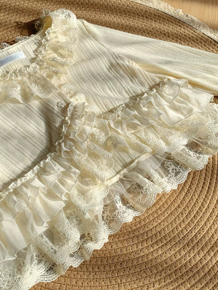 With PUJI - Bloom Period - Elegant Lolita Bolero, Layered Lace Ruffles detail view 4