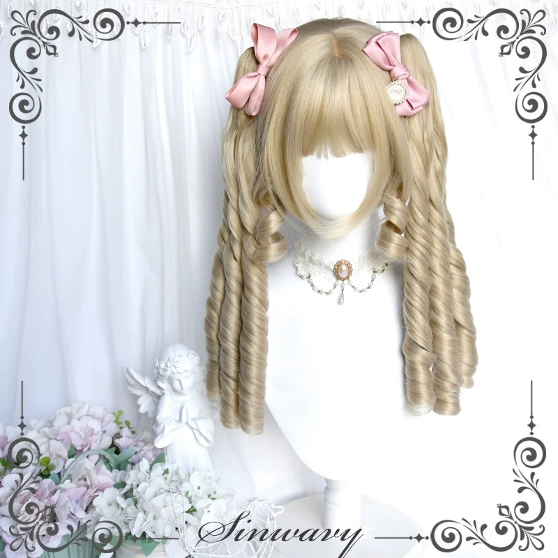 Sinwavy - Retro Lolita Wigs Beige Gold Roman - Roll Wig Wig