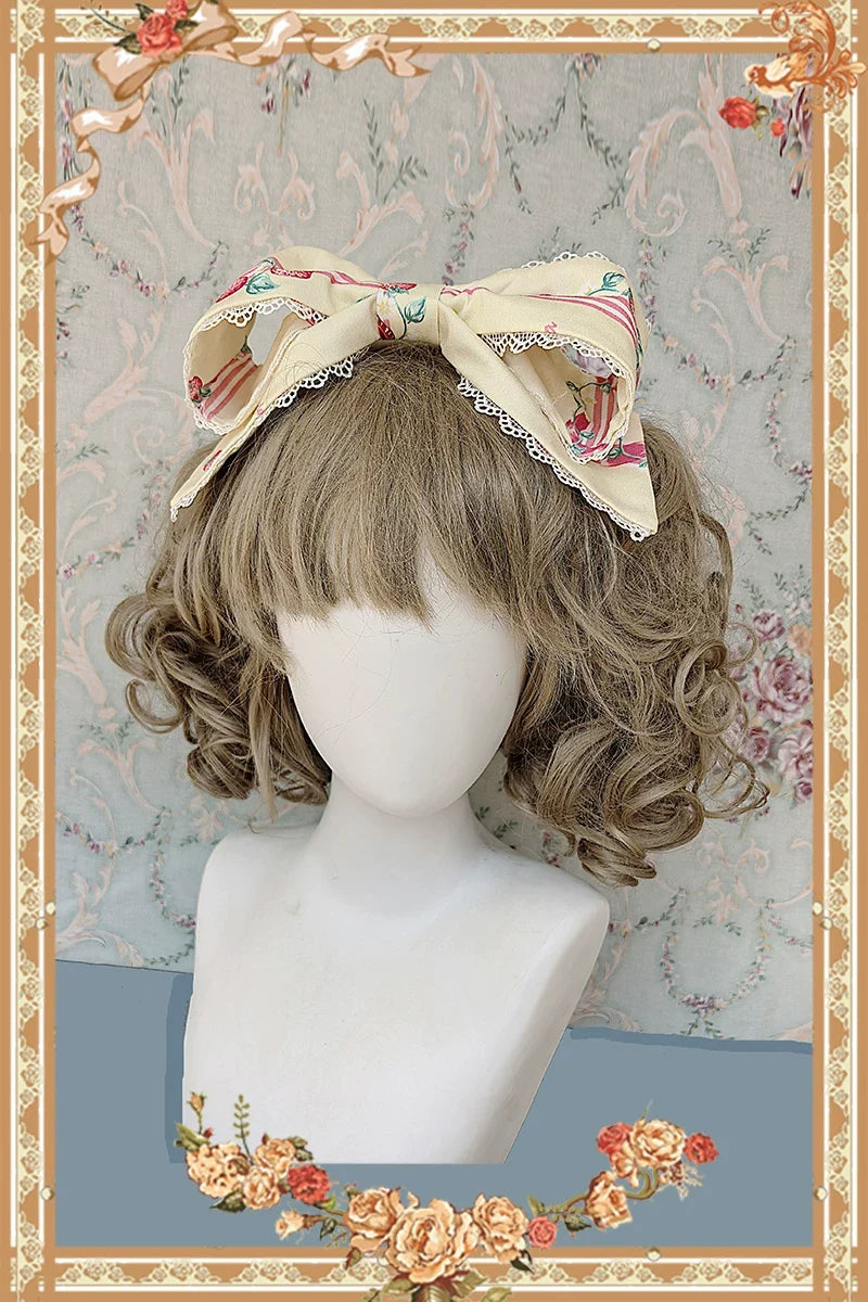 Strawberry Chef - Printed Old School Lolita Dress, Detachable Bows Yellow KC (one size / M) S