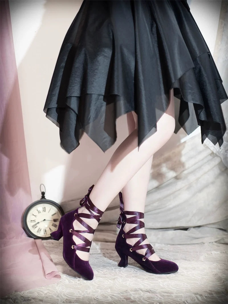 MR.Qiutian - Forbidden Dance - Velvet Lolita Shoes with Adjustable Lace-Up Straps - product detail 6