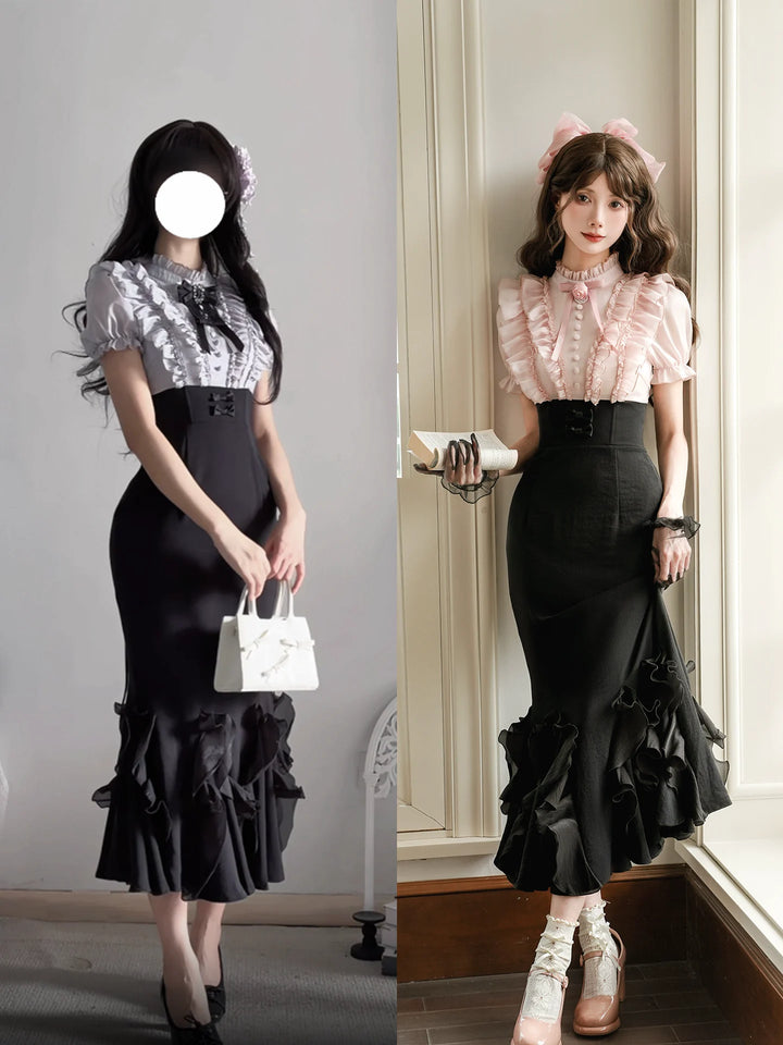 With PUJI - Miss Laura: Short-sleeve Mermaid - Lolita OP Dress, Boned Bodice Detail
