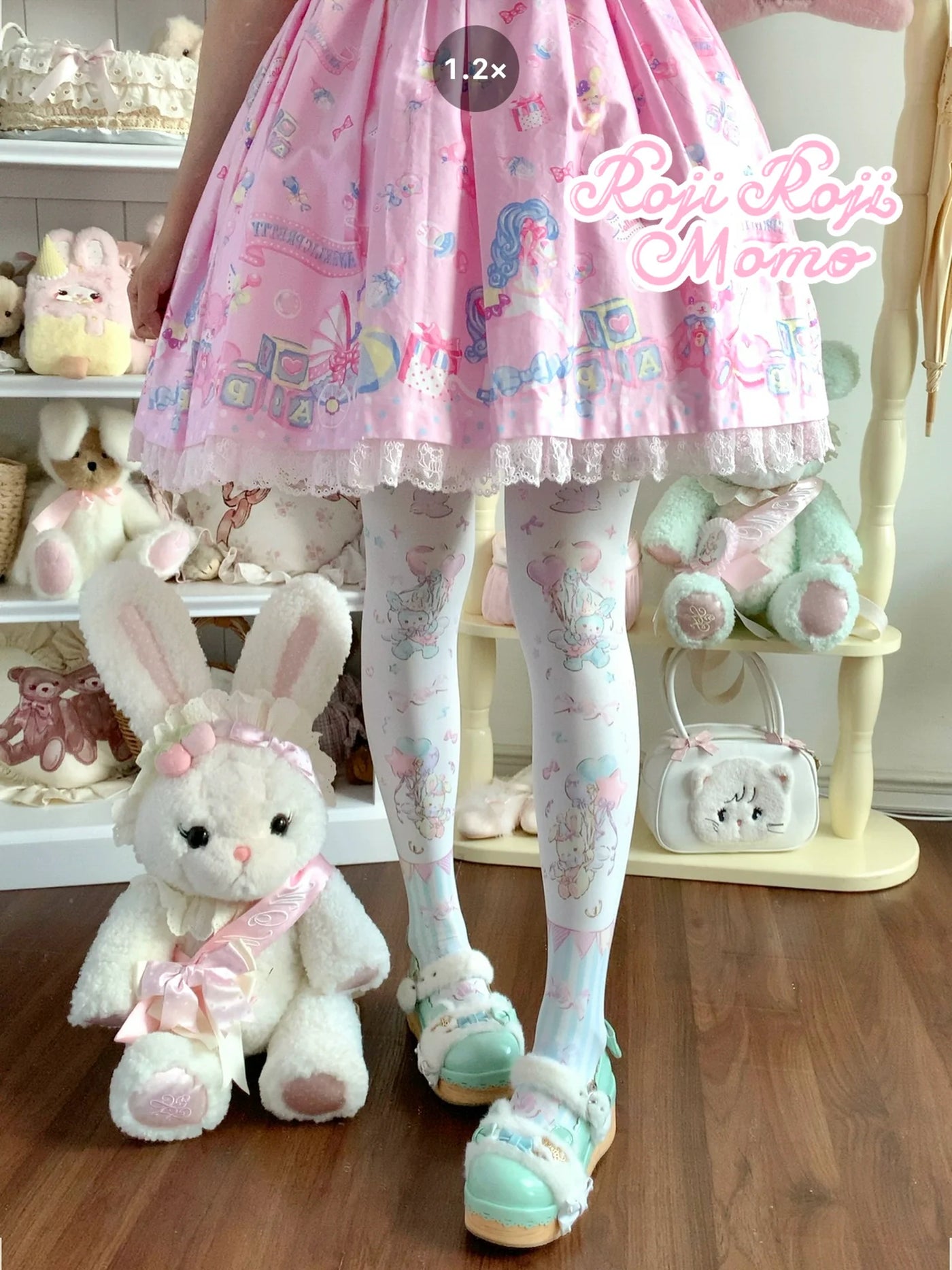 Roji Roji - Bunny Printed Sweet Lolita Pantyhose Green