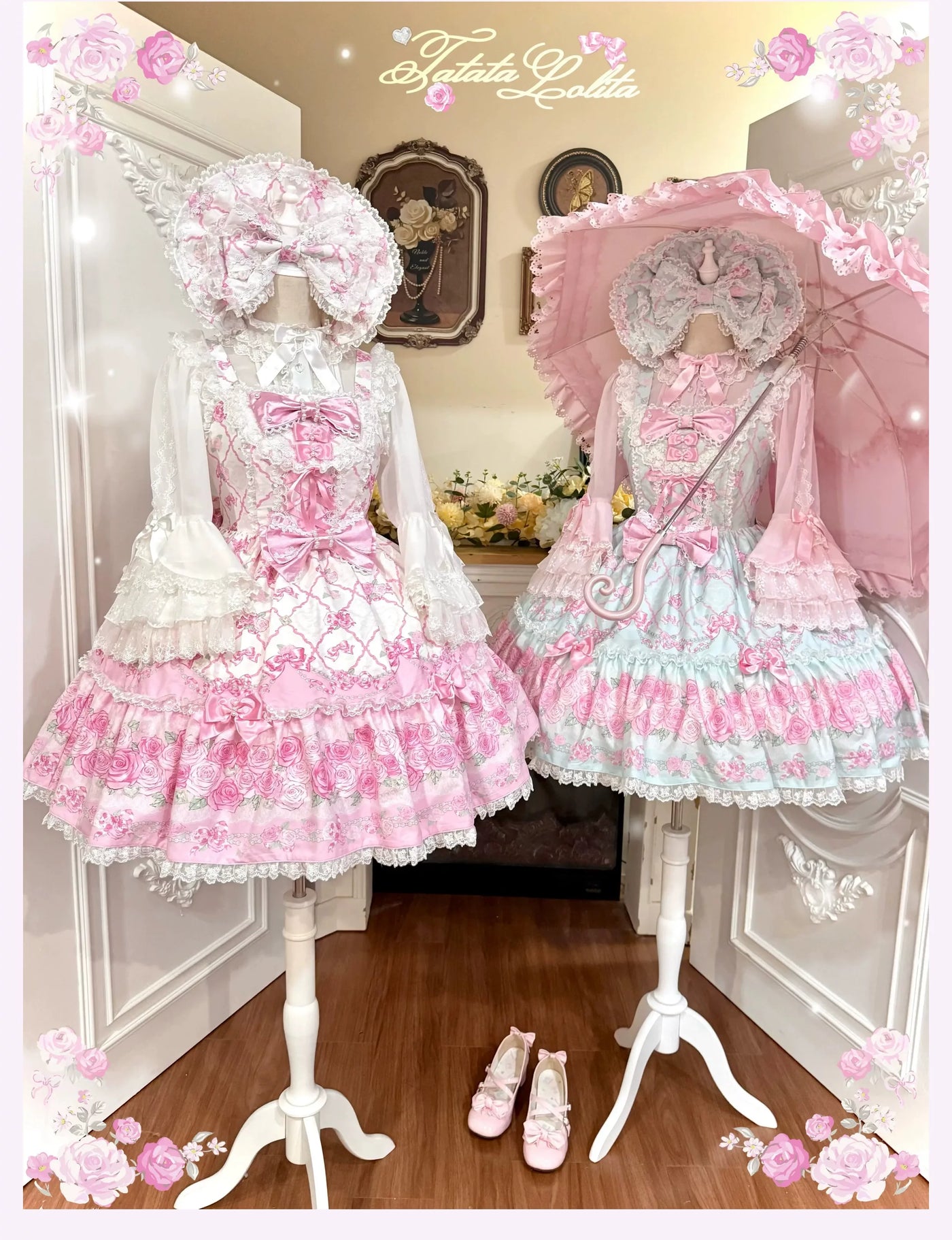 TaTaTa Lolita - Summer 2026 - Old School Lolita Floral Printed JSK Dress with Ribbon Bows