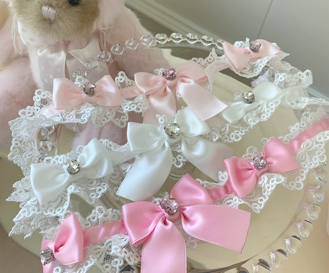 roji roji - Sweetheart Ribbon - Choker with Lace Trim and Satin Bows