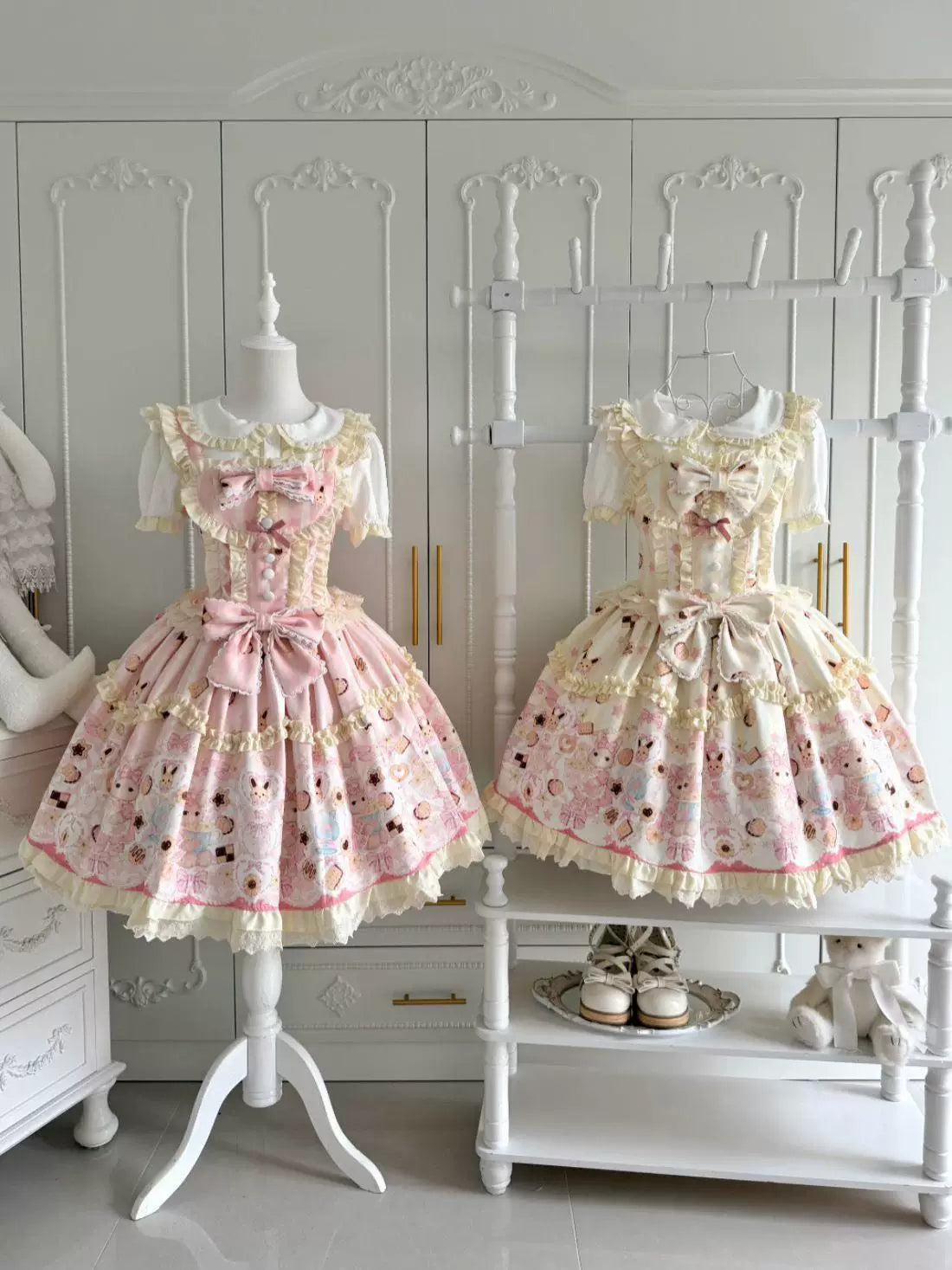 Sweetheart Dream Machine - Rabbit Cake - Milky Pink or Milky Yellow JSK with Rabbit and Cake Motifs
