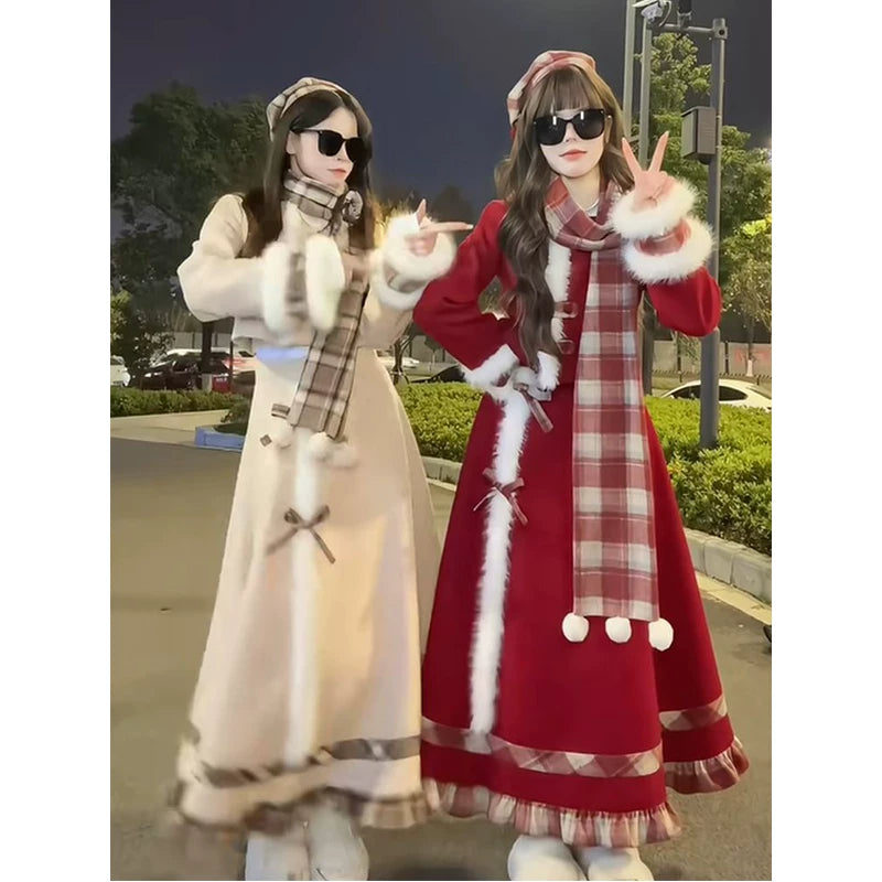 Creamy - Winter Plaid School - Three-Piece Lolita Set with a Plaid Scarf