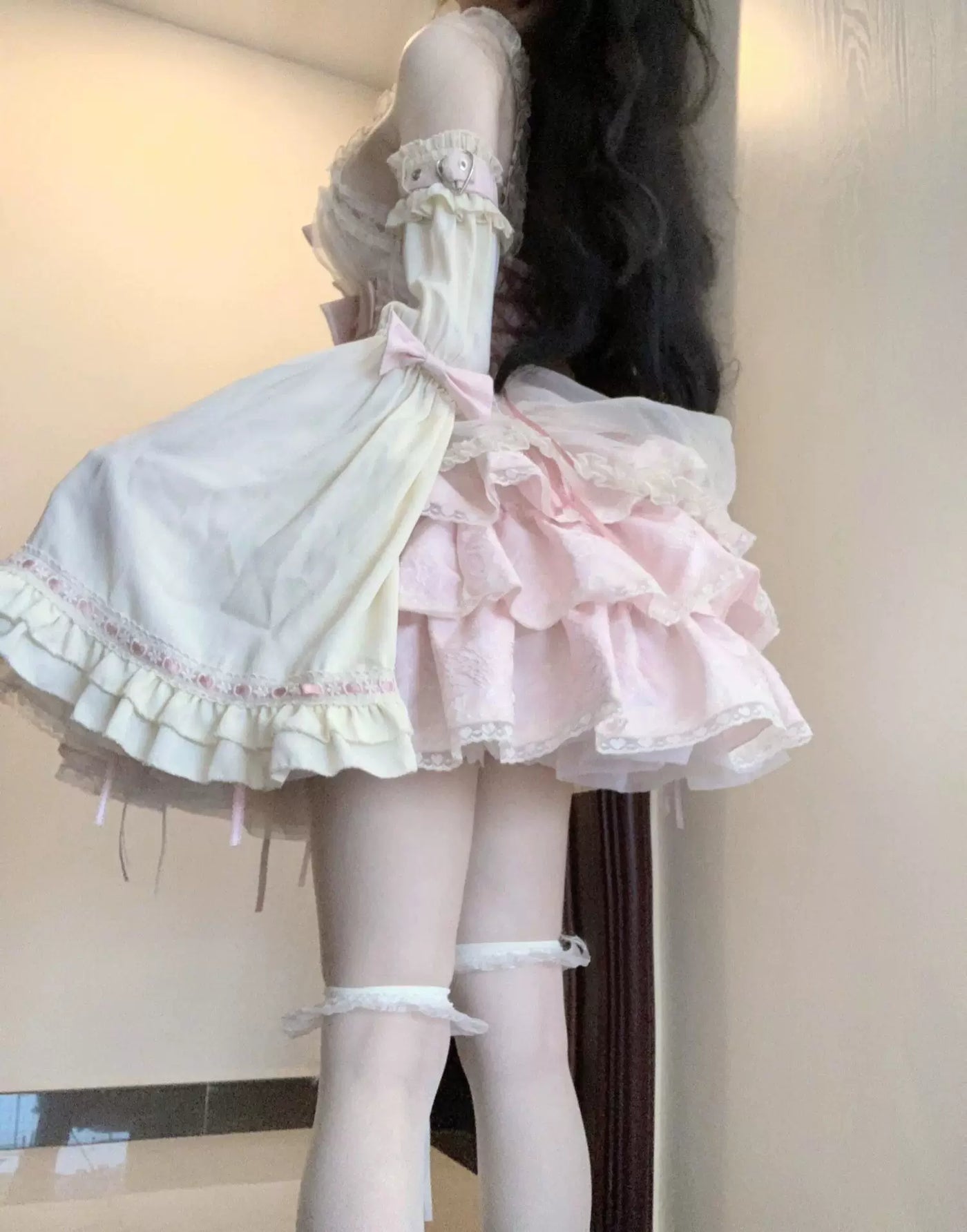 Creamy - Pink Ribbon Lace - Pink JSK with Lace Bows