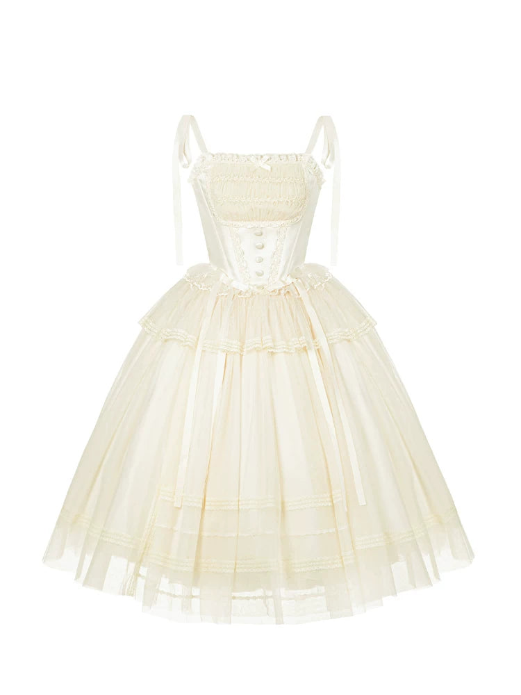 With PUJI - Confession Poem - Classic Lolita Corset JSK Set, Lace & Bows detail view 5