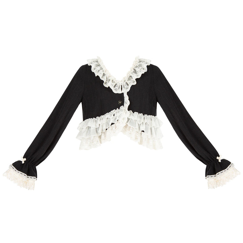 With PUJI - Bloom Period - Elegant Lolita Bolero, Layered Lace Ruffles detail view 7