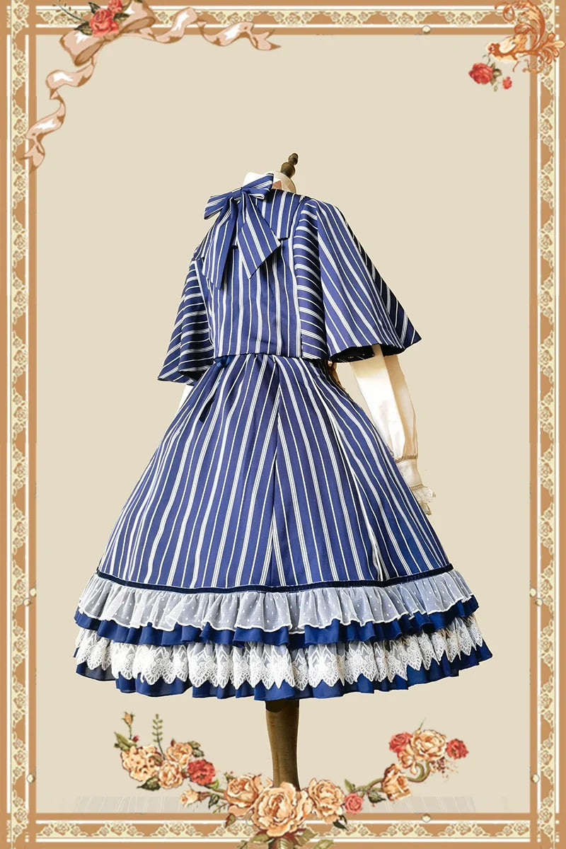 Infanta - Elegant Lolita Stripe High-waist - Jumper Dress Set and Cape SK Skirt