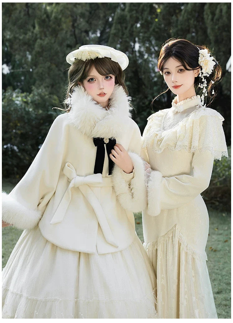 With PUJI - Winter Island Memory - Elegant Lolita Winter Coat & OP Dress Set