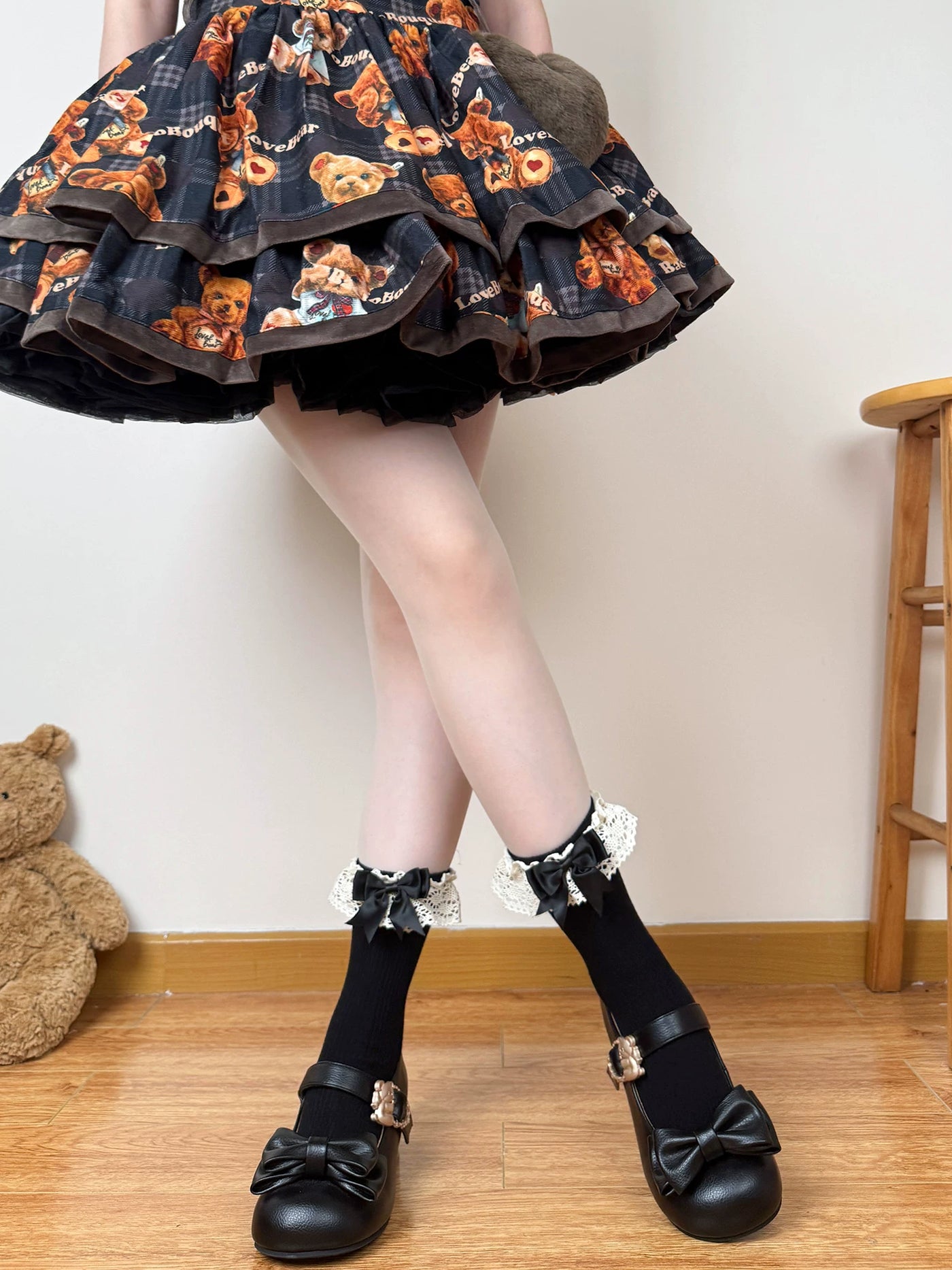 Chubby Bear Tales - Caramel Cocoa - Calf and Mid-Calf Socks with Lace Cuffs