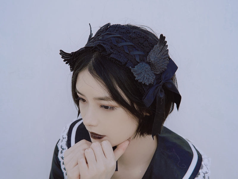 Strange Sugar - Black Wings Halloween Goth Lolita - Hairband Headwear