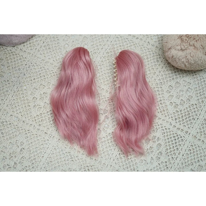 Light pink wavy detachable ponytail pieces for Sweet Lolita styling.