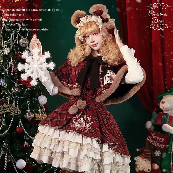 Chestnut Bear Cocoa Christmas Plaid JSK & Cape Options — additional product view