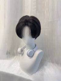 Kunkun Fish - Men's Short Textured Split-Fringe Full Wig - Natural black + hairnet